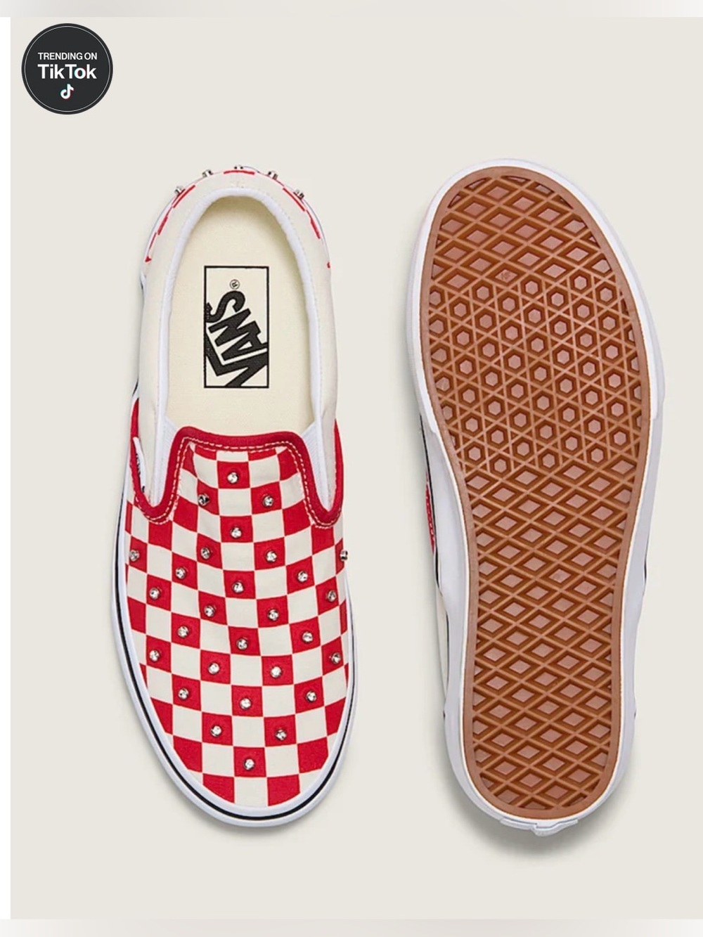 NWT VANS Red & White & Bling Checkerboard Slip-Ons; Sz 5.5 women